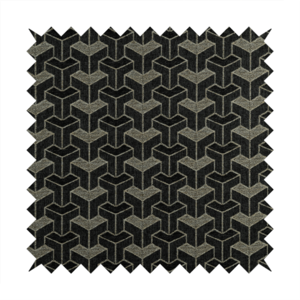 Baha Geometric Key Pattern Cream Black Colour Upholstery Fabric CTR-2485