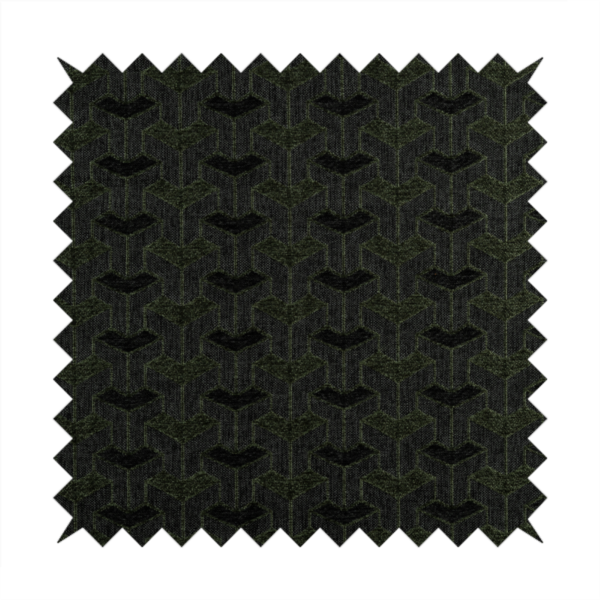 Baha Geometric Key Pattern Black Green Colour Upholstery Fabric CTR-2487