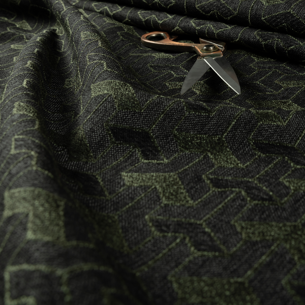 Baha Geometric Key Pattern Black Green Colour Upholstery Fabric CTR-2487