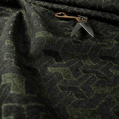 Baha Geometric Key Pattern Black Green Colour Upholstery Fabric CTR-2487