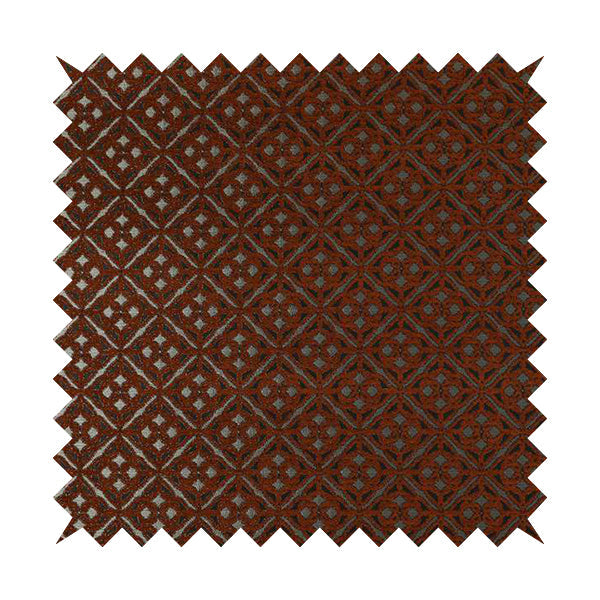 Azima Small Medallion Geometric Pattern Orange Silver Shine Upholstery Fabric JO-338
